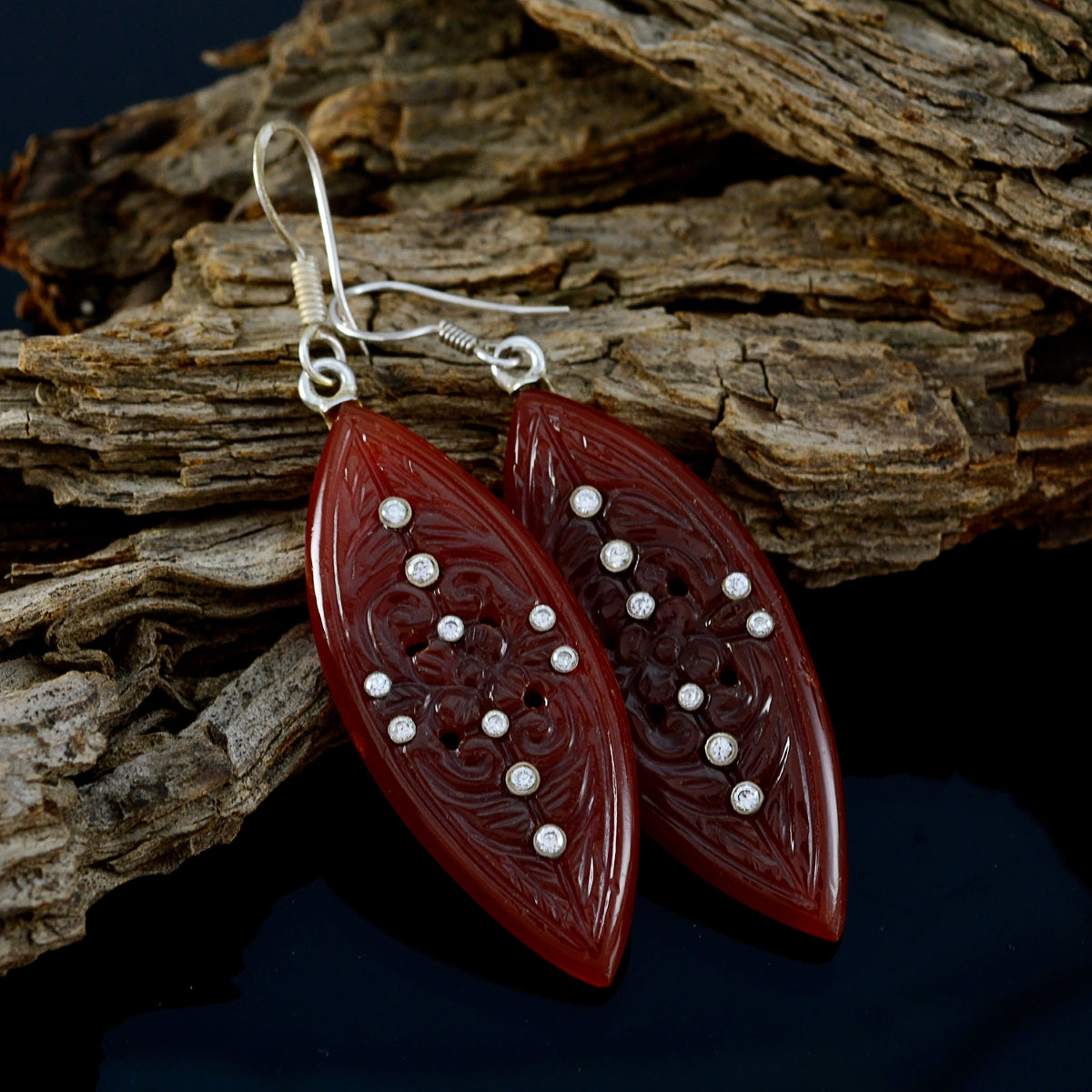Red-Onyx-Indian-Liyana-multiple-Dangle-Red-Silver-Earring