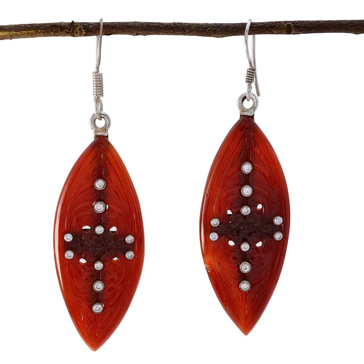Red-Onyx-Indian-Liyana-multiple-Dangle-Red-Silver-Earring