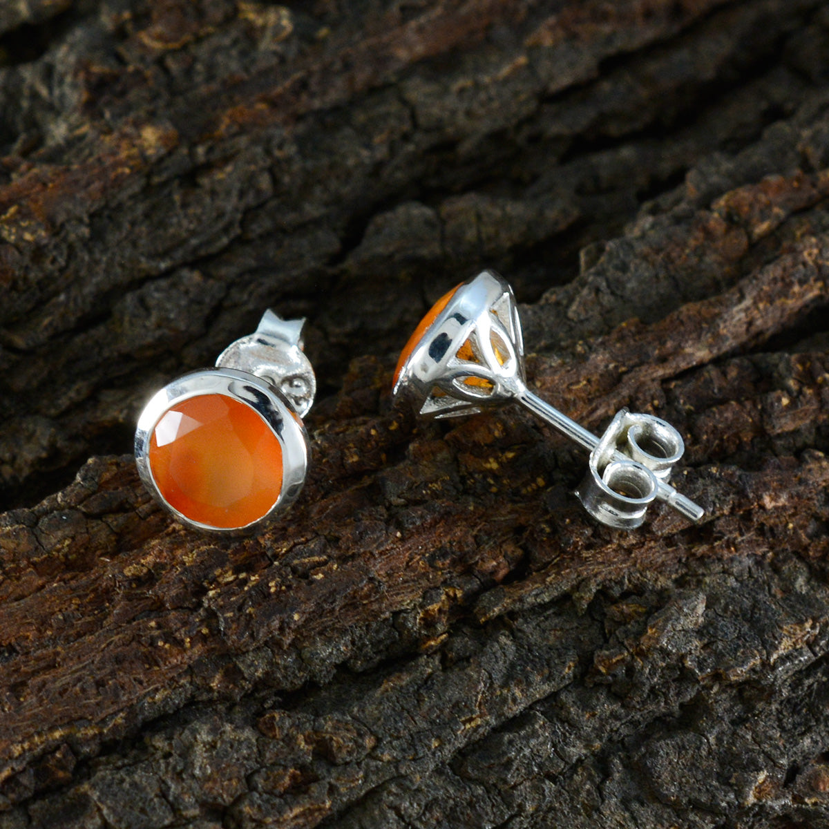 Roter Onyx-Französischer Aiko-Solitär-Ohrstecker-Roter Sterling-Silber-Ohrring