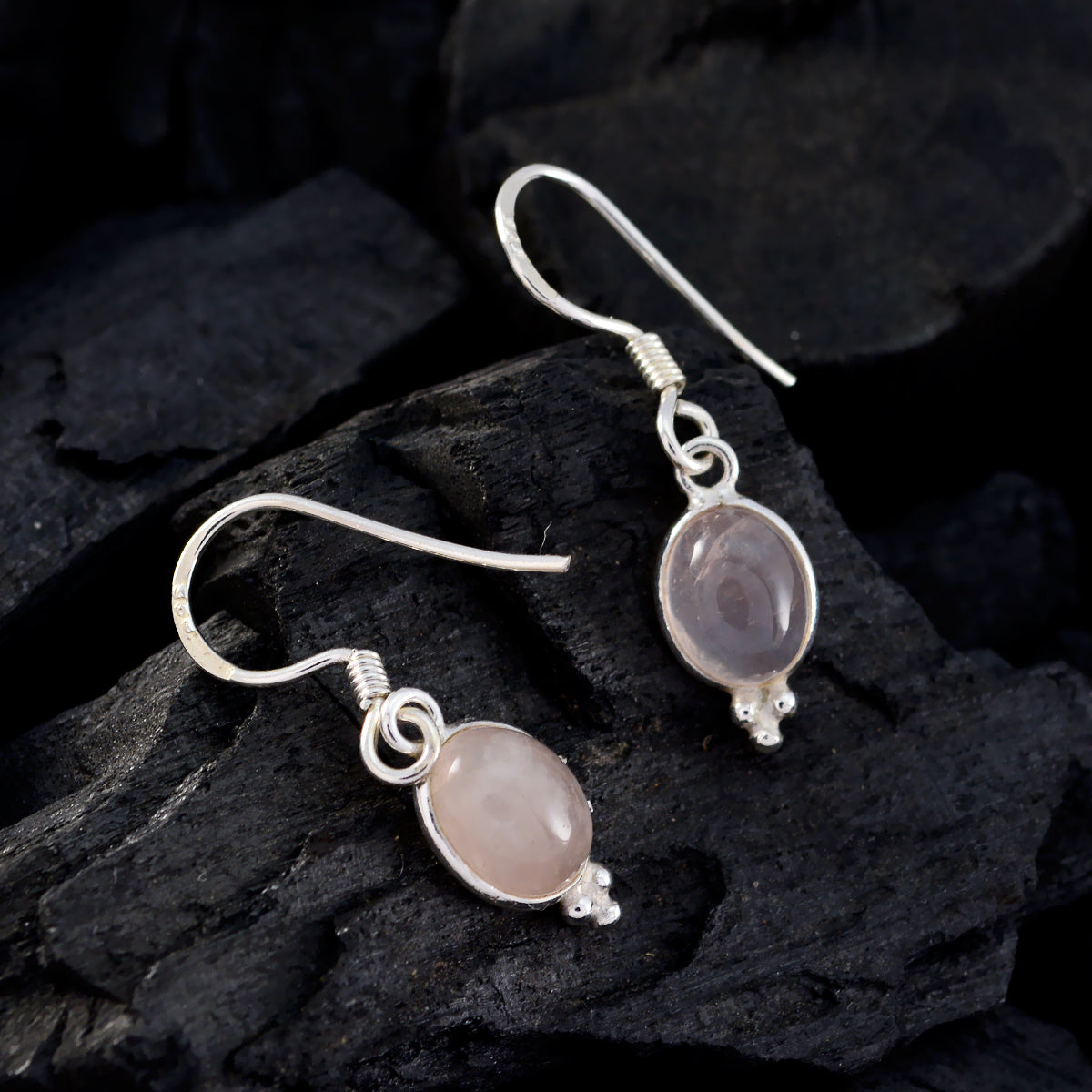 Boucles d'oreilles pendantes multiples en argent 92,5 et quartz rose coréen Alice Image secondaire du produit