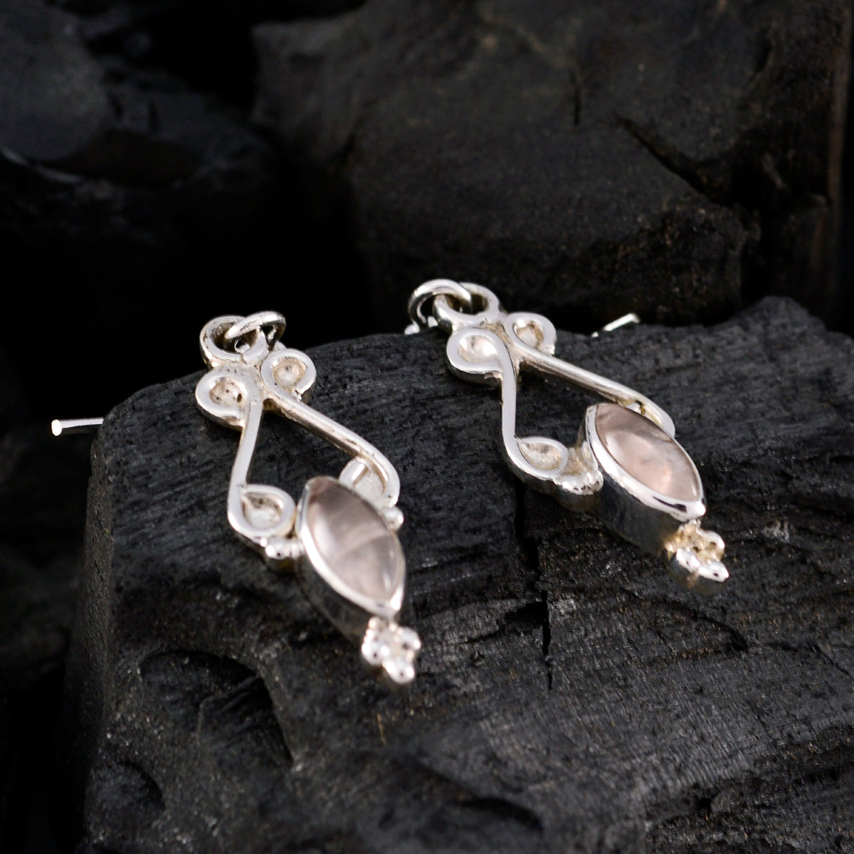 Rose-Quartz-Australian-Hazel-multiple-Dangle-Pink-925-Sterling-Silver-Earring