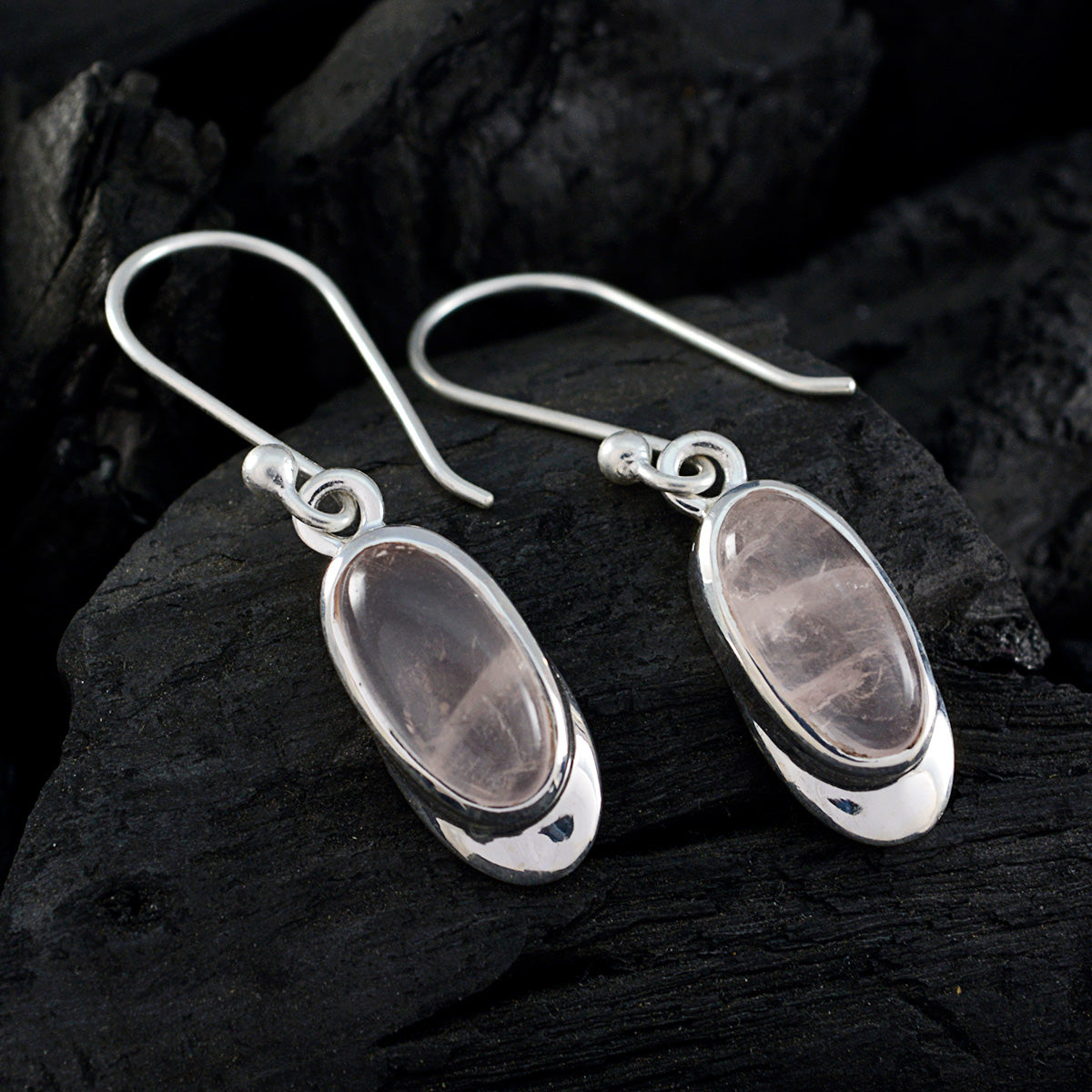Rose Quartz Middle Eastern Laura Solitaire Dangle Pink Silver Earring Второстепенное изображение товара