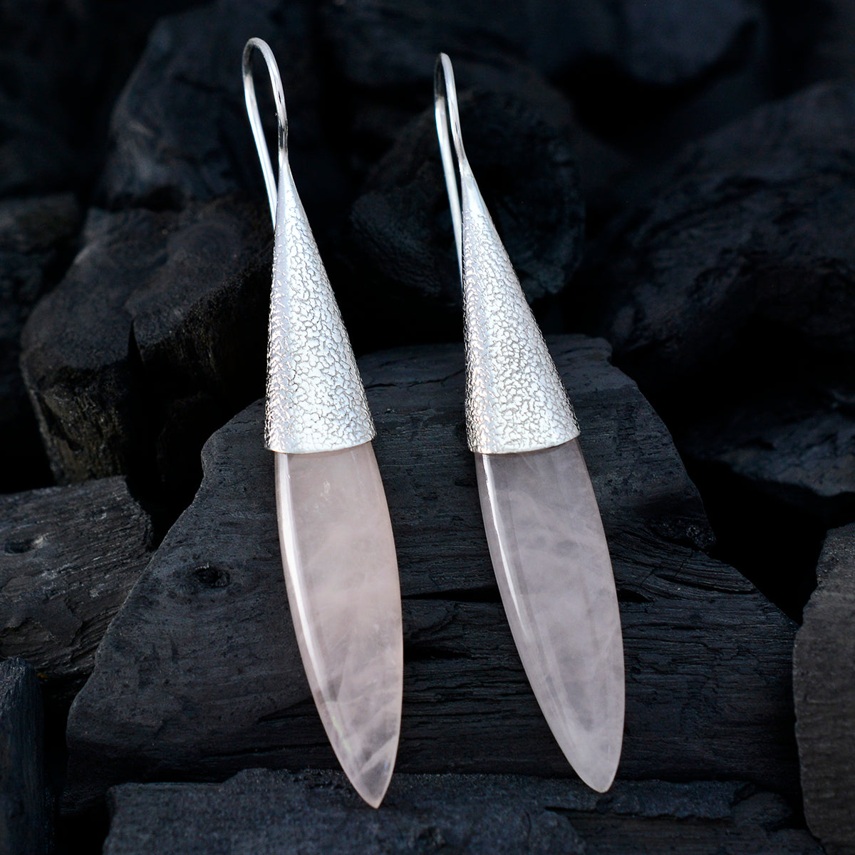 Rose Quartz Moroccan Jiwoo Solitaire Dangle Pink Silver Earring Второстепенное изображение товара