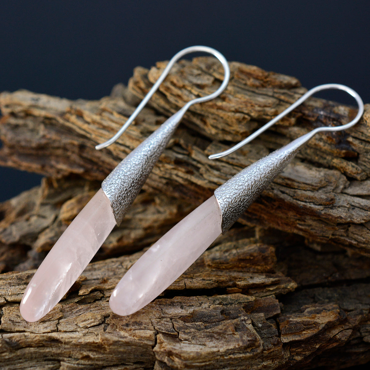 Rose-Quartz-Mexican-Sakura-Solitaire-Dangle-Pink-925-Sterling-Silver-Earring