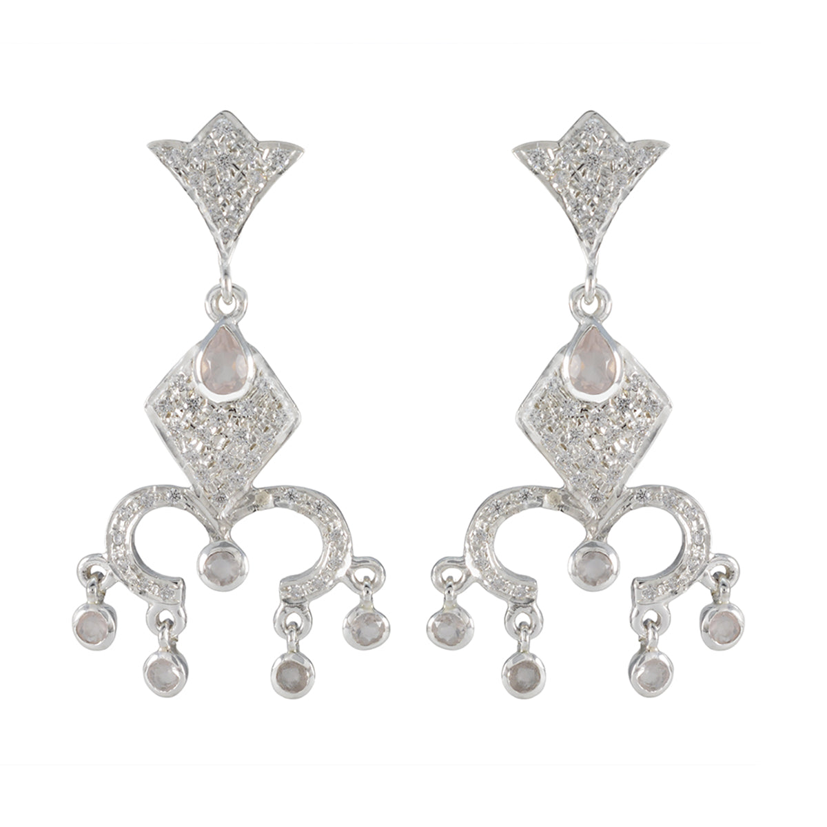 Rose-Quartz-Indian-Zara-multiple-Stud-Pink-925-Sterling-Silver-Earring Huvudsaklig produktbild