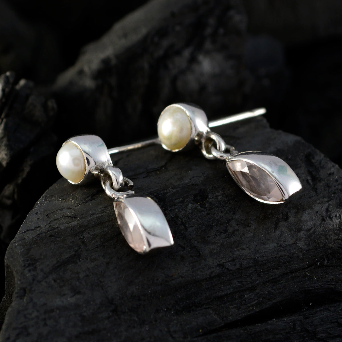 Rose Quartz Moroccan Marie multiple Stud Pink Silver Earring Второстепенное изображение товара