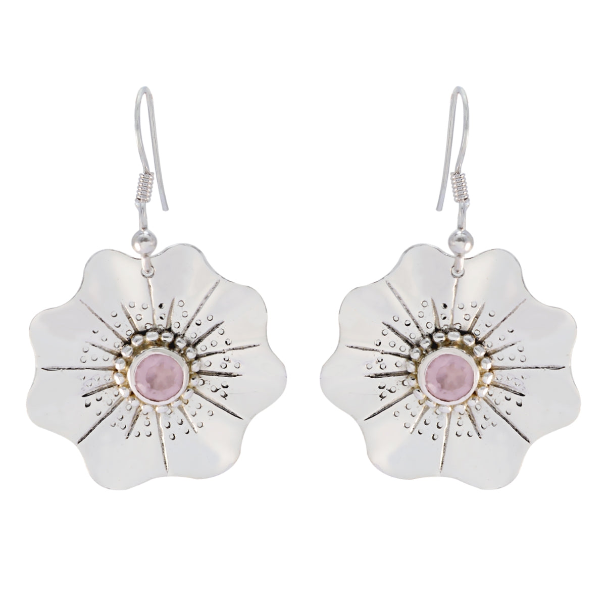 Rose-Quartz-Russian-Amelia-Solitaire-Dangle-Pink-Silver-Earring メイン画像