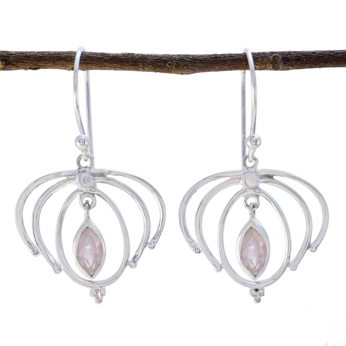Rose-Quartz-Korean-Mia-Solitaire-Dangle-Pink-Sterling-Silver-Earring Image principale du produit