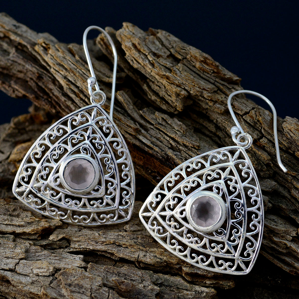 Rose-Quartz-Japanese-Mila-Solitaire-Dangle-Pink-Sterling-Silver-Earring