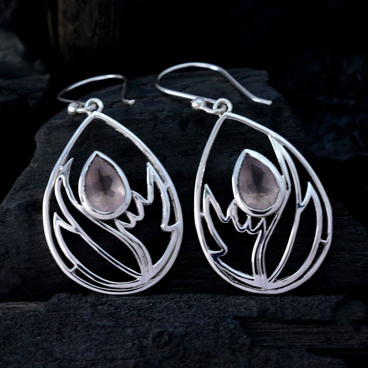 Rose-Quartz-Middle-Eastern-Nora-Solitaire-Dangle-Pink-92.5-Silver-Earring