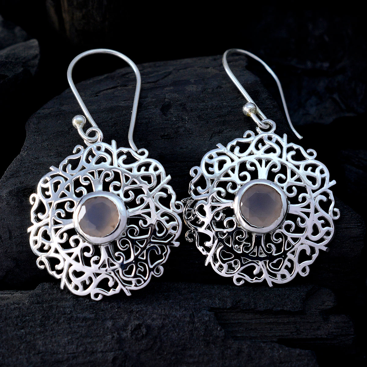 Rose Quartz French Natalie Solitaire Dangle Pink 925 Sterling Silver Earring Второстепенное изображение товара