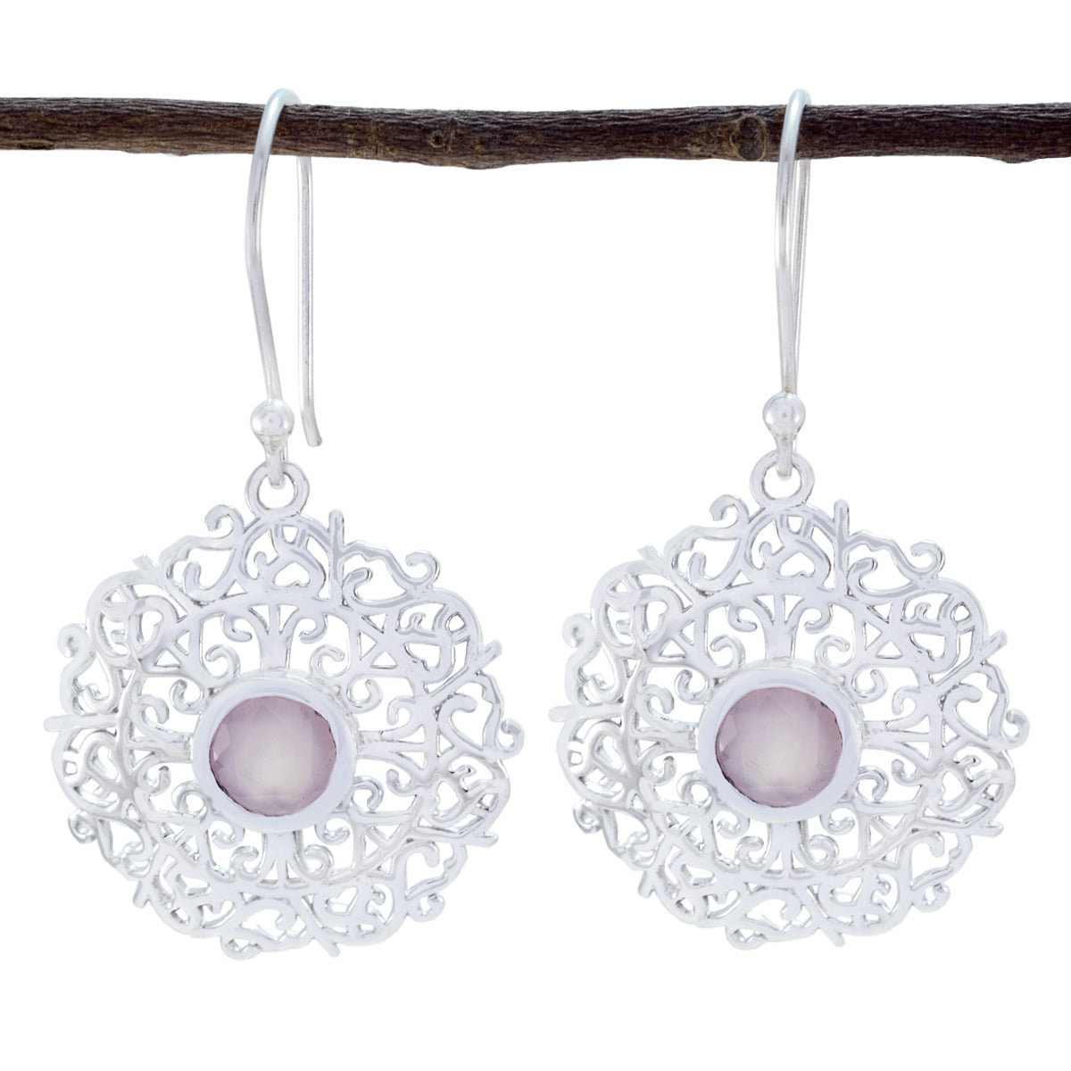 Rose-Quartz-French-Natalie-Solitaire-Dangle-Pink-925-Sterling-Silver-Earring