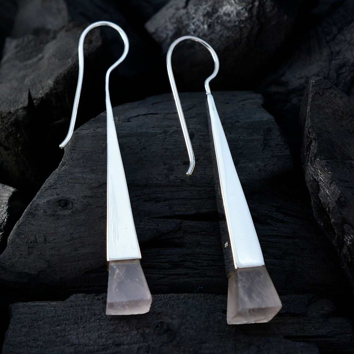 Rozenkwarts Turkse Chen Solitaire Dangle Roze Sterling Zilveren Oorbel Secundaire afbeelding