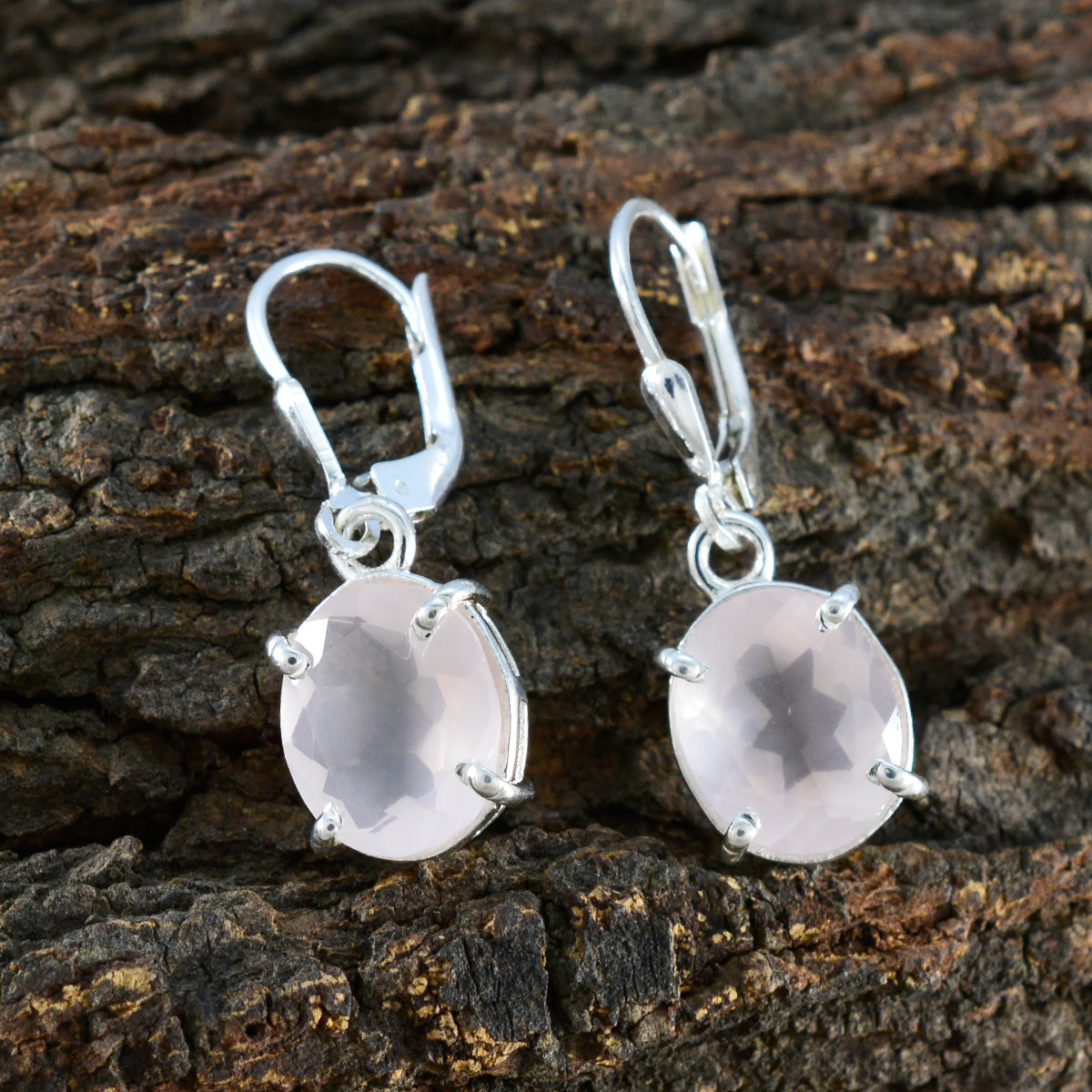 Rose-Quartz-French-Riley-Solitaire-Dangle-Pink-Silver-Earring