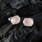Rose-Quartz-Mexican-Pilar-Solitaire-Stud-Pink-925-Silver-Earring