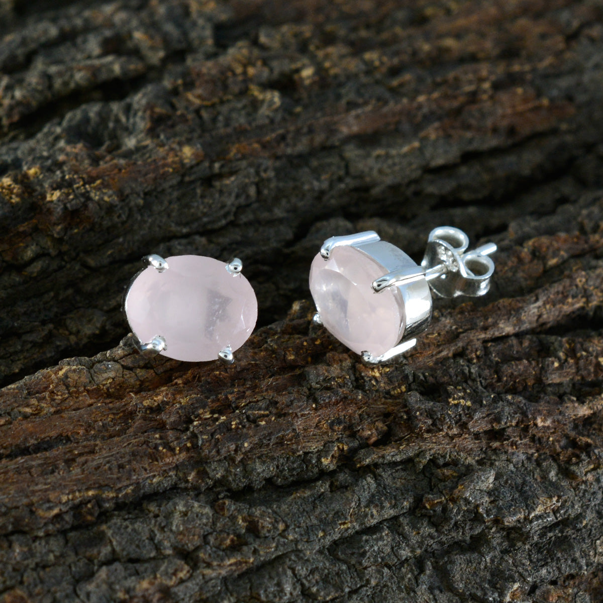 Rose-Quartz-Mexican-Pilar-Solitaire-Stud-Pink-925-Silver-Earring