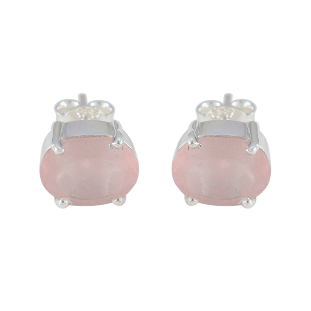 Rose-Quartz-Mexican-Pilar-Solitaire-Stud-Pink-925-Silver-Earring