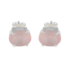 Rose-Quartz-Mexican-Pilar-Solitaire-Stud-Pink-925-Silver-Earring