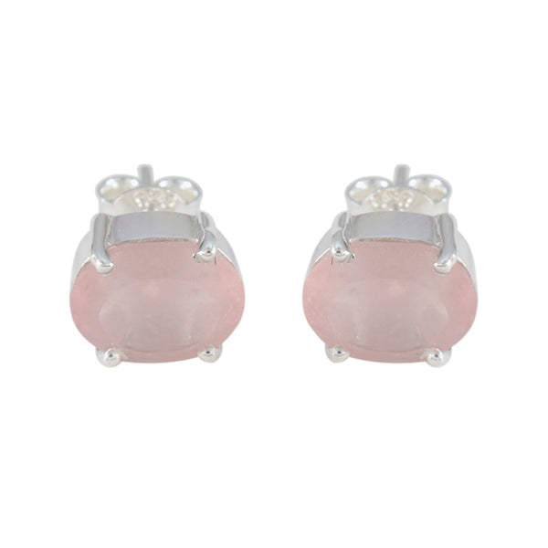 Rose-Quartz-Mexican-Pilar-Solitaire-Stud-Pink-925-Silver-Earring