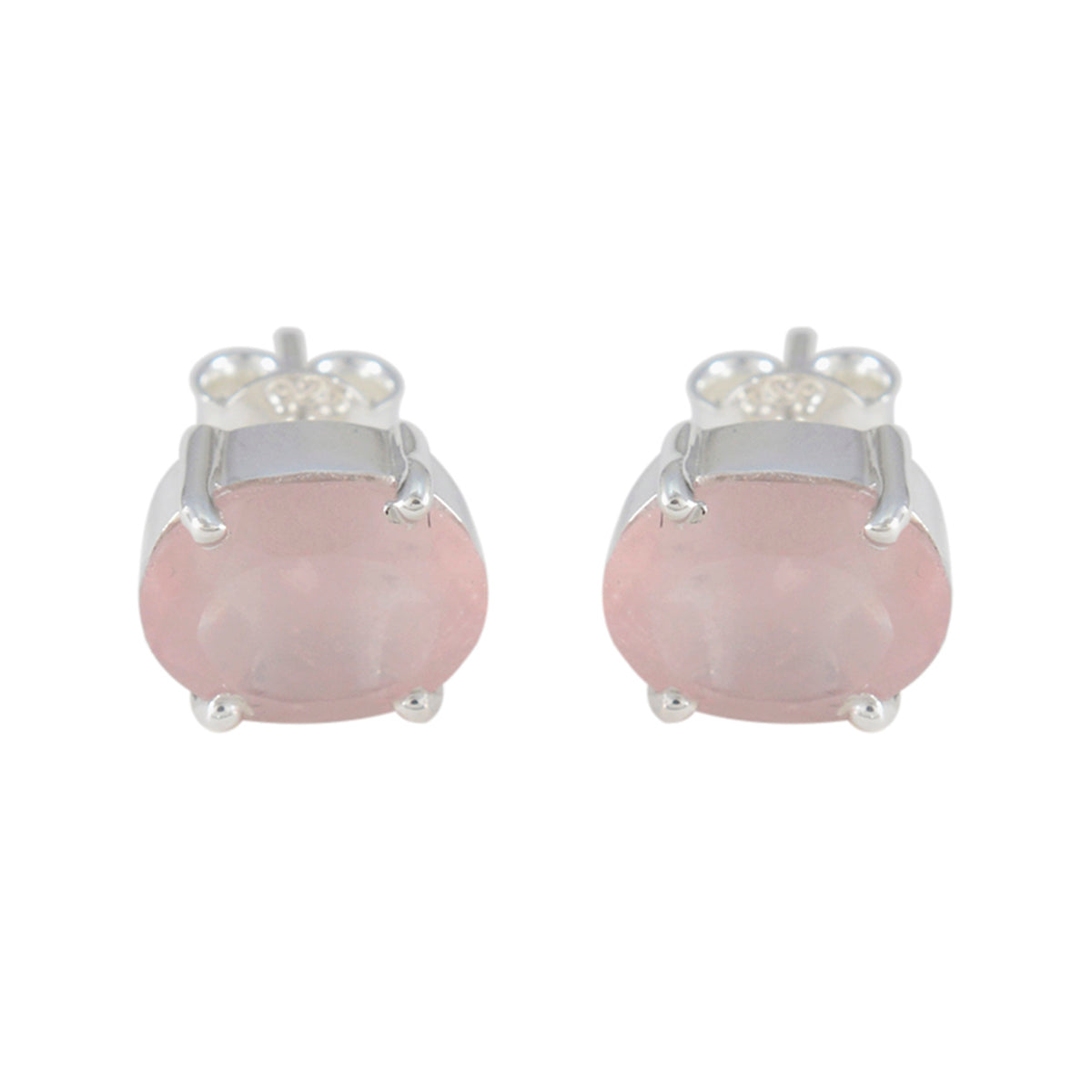 Rose-Quartz-Mexican-Pilar-Solitaire-Stud-Pink-925-Silver-Earring