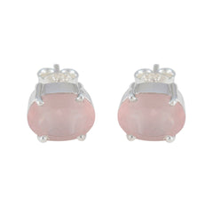 Rose-Quartz-Mexican-Pilar-Solitaire-Stud-Pink-925-Silver-Earring