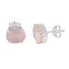 Rose-Quartz-Mexican-Pilar-Solitaire-Stud-Pink-925-Silver-Earring