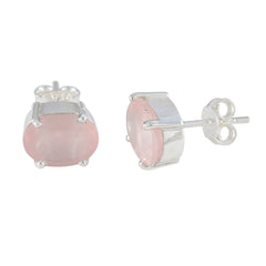Rose-Quartz-Mexican-Pilar-Solitaire-Stud-Pink-925-Silver-Earring