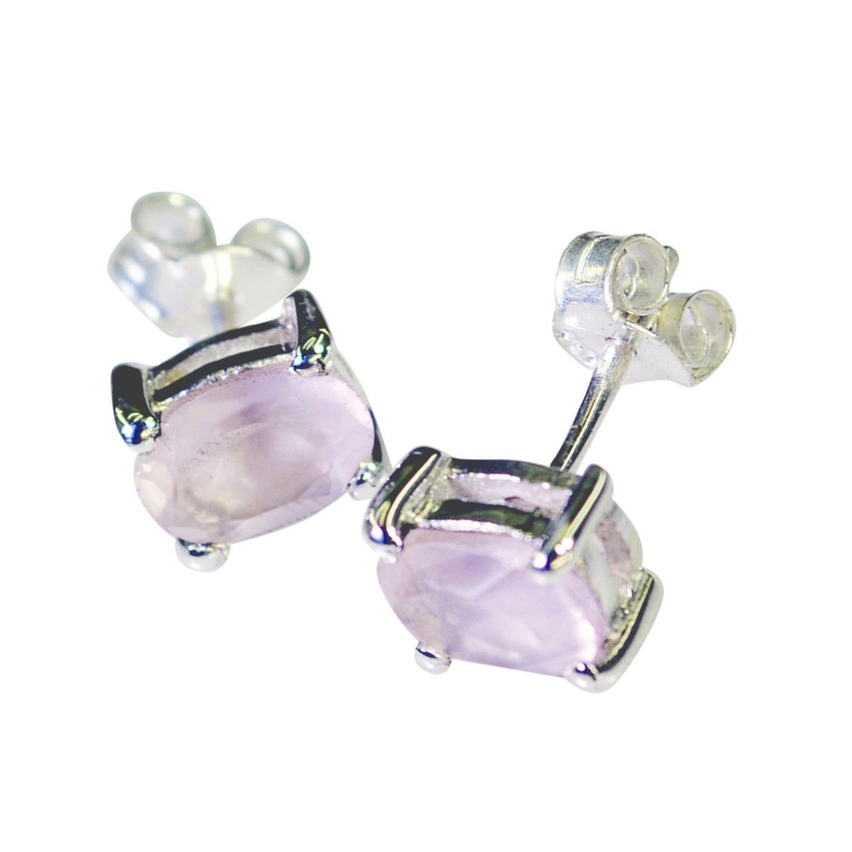 Rose Quartz Korean Bruna Solitaire Stud Pink Sterling Silver Earring Secondary image