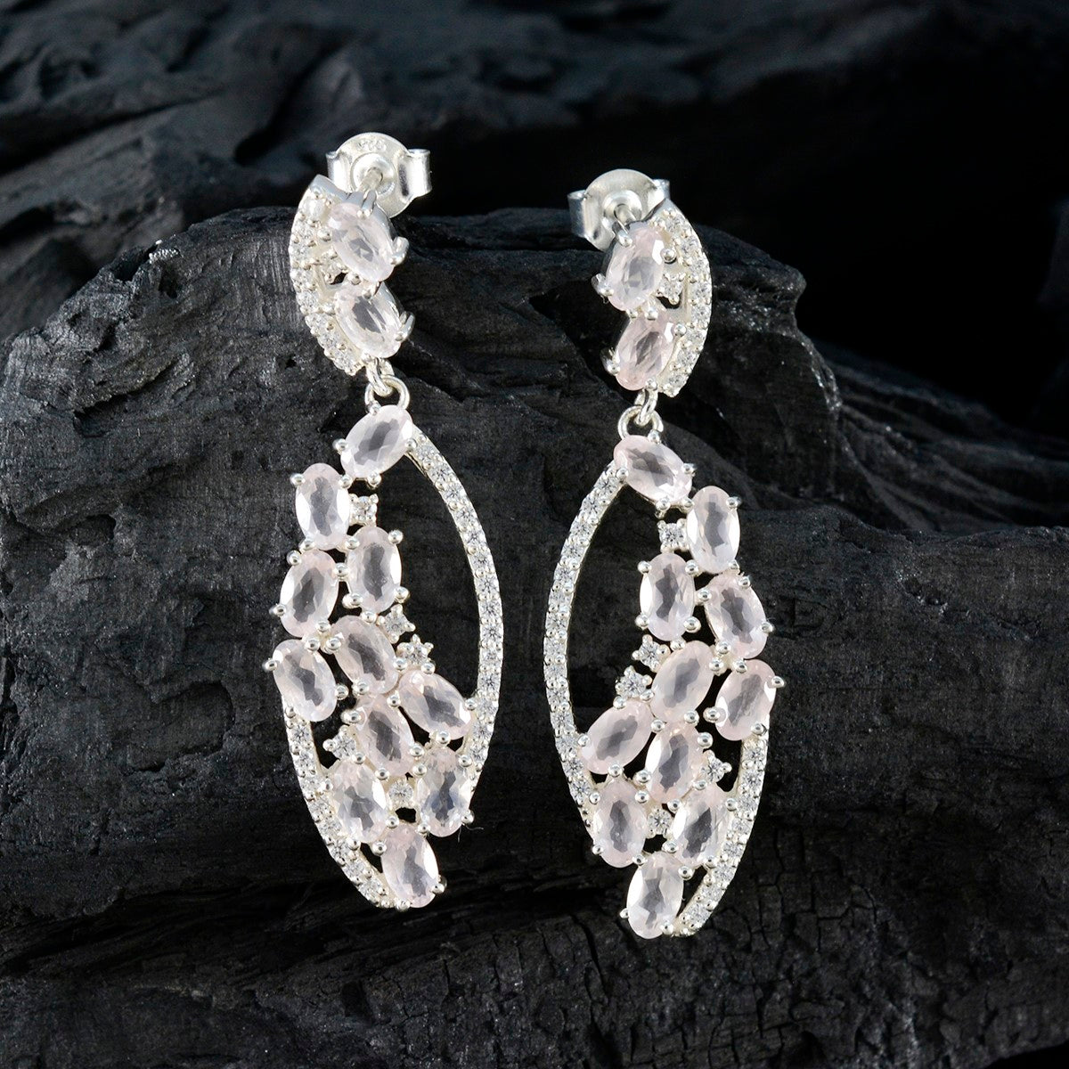 Rose-Quartz-American-Aiko-multiple-Stud-Pink-925-Silver-Earring