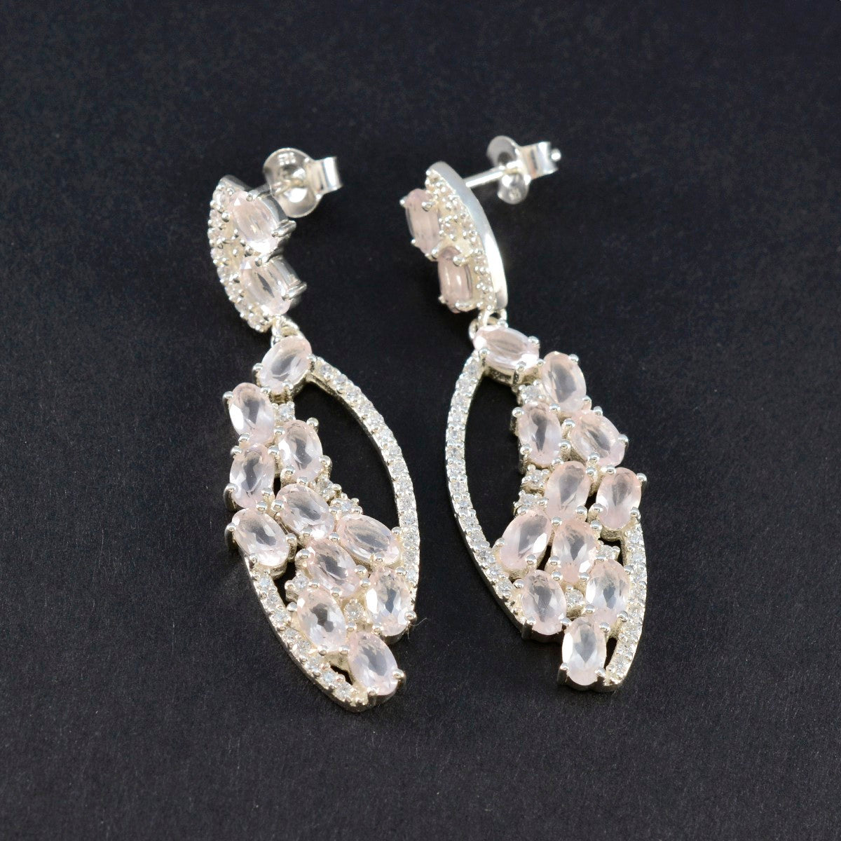 Rose-Quartz-American-Aiko-multiple-Stud-Pink-925-Silver-Earring