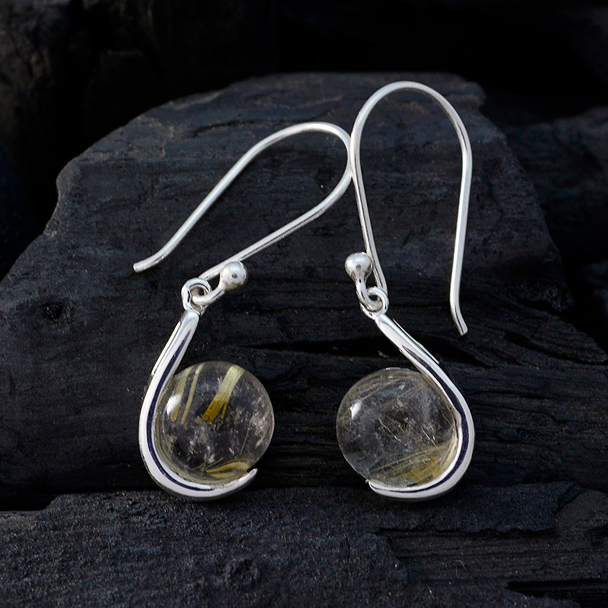 Rutile-Quartz-Italian-Victoria-Solitaire-Dangle-Yellow-92.5-Silver-Earring