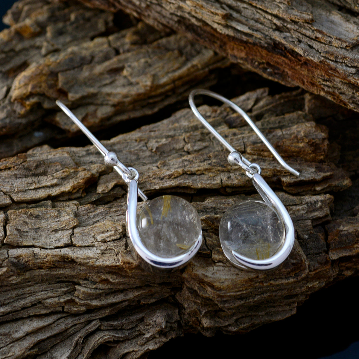 Rutile-Quartz-Italian-Victoria-Solitaire-Dangle-Yellow-92.5-Silver-Earring