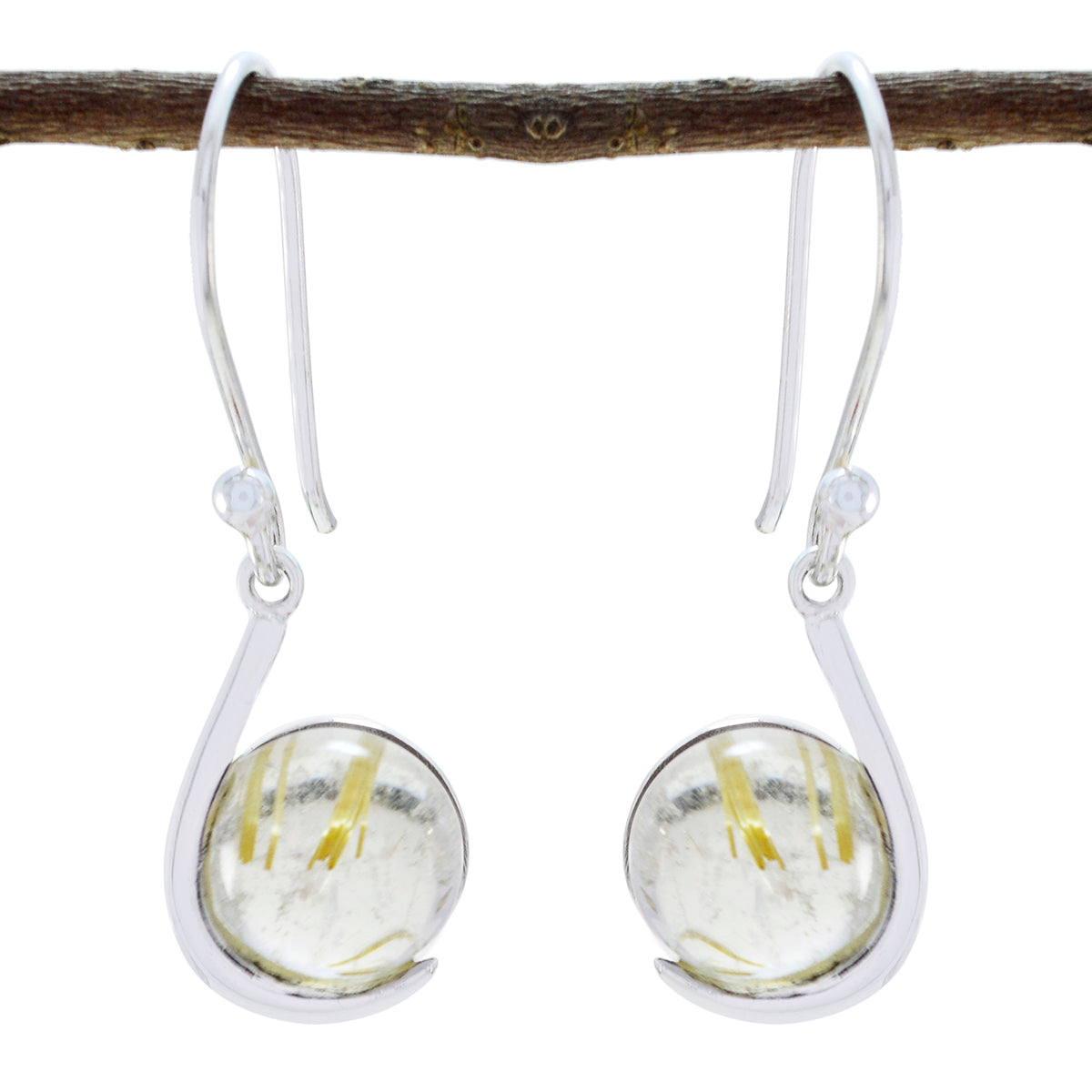 Rutile-Quartz-Italian-Victoria-Solitaire-Dangle-Yellow-92.5-Silver-Earring メイン画像