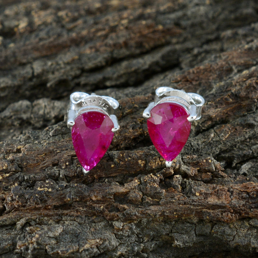 Ruby-French-Sakura-Solitaire-Stud-Red-Silver-Earring
