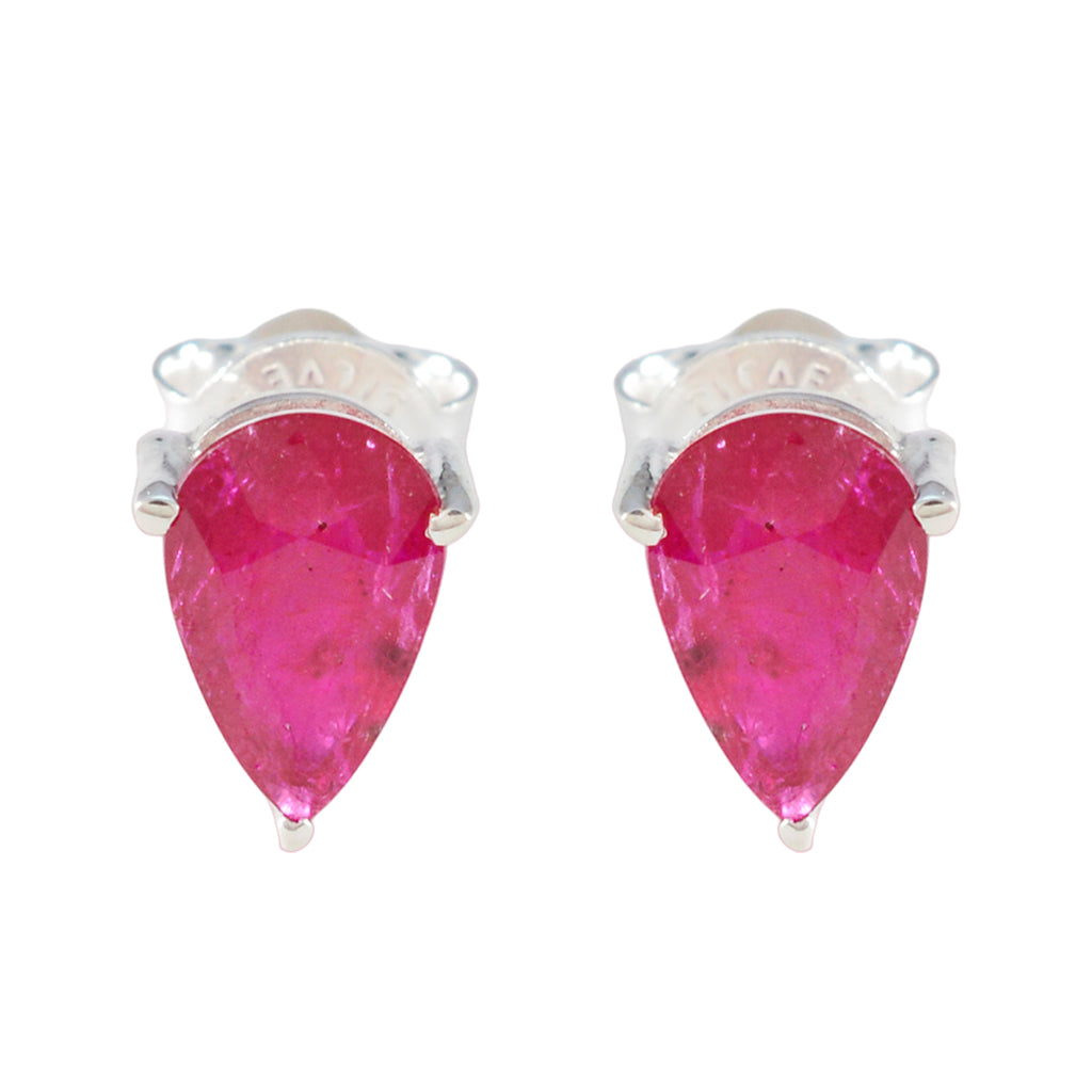 Ruby-French-Sakura-Solitaire-Stud-Red-Silver-Earring
