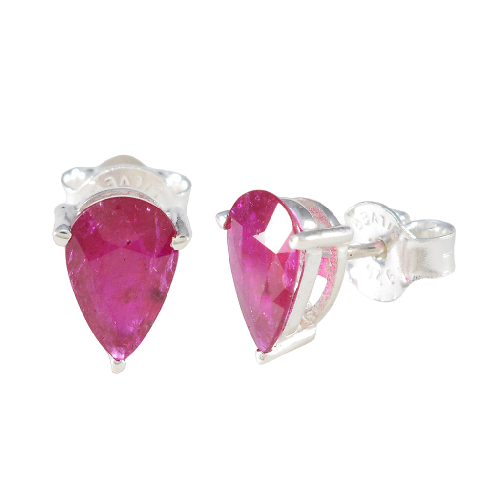 Ruby-French-Sakura-Solitaire-Stud-Red-Silver-Earring