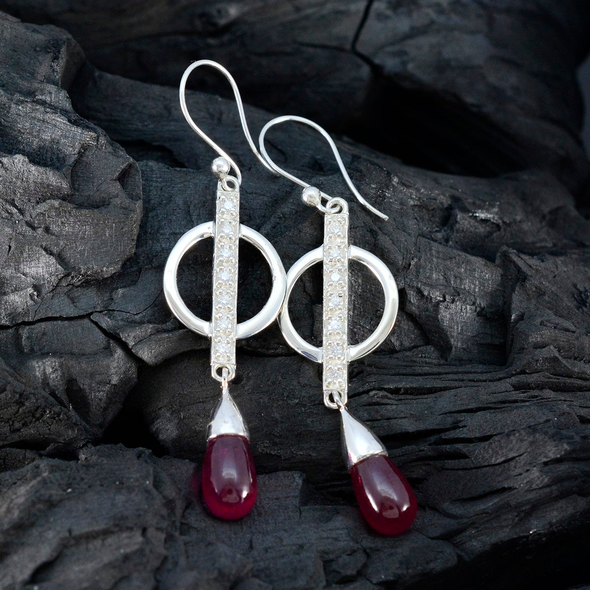 Ruby-CZ-American-Mei-multiple-Dangle-Red-Silver-Earring