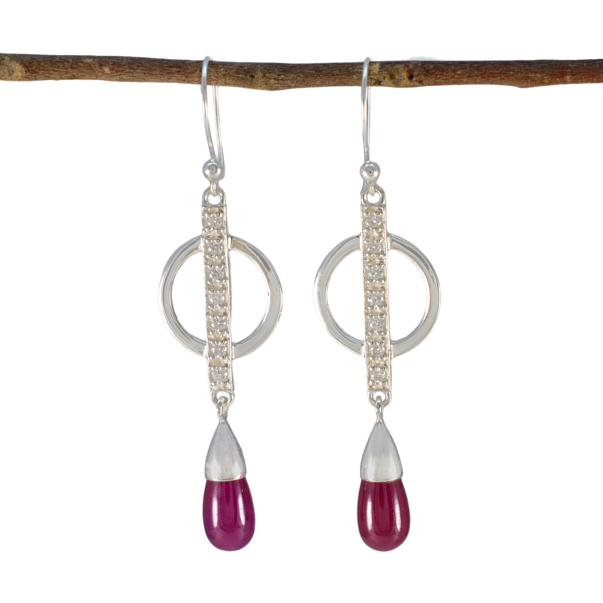 Ruby-CZ-American-Mei-multiple-Dangle-Red-Silver-Earring Hoofdafbeelding
