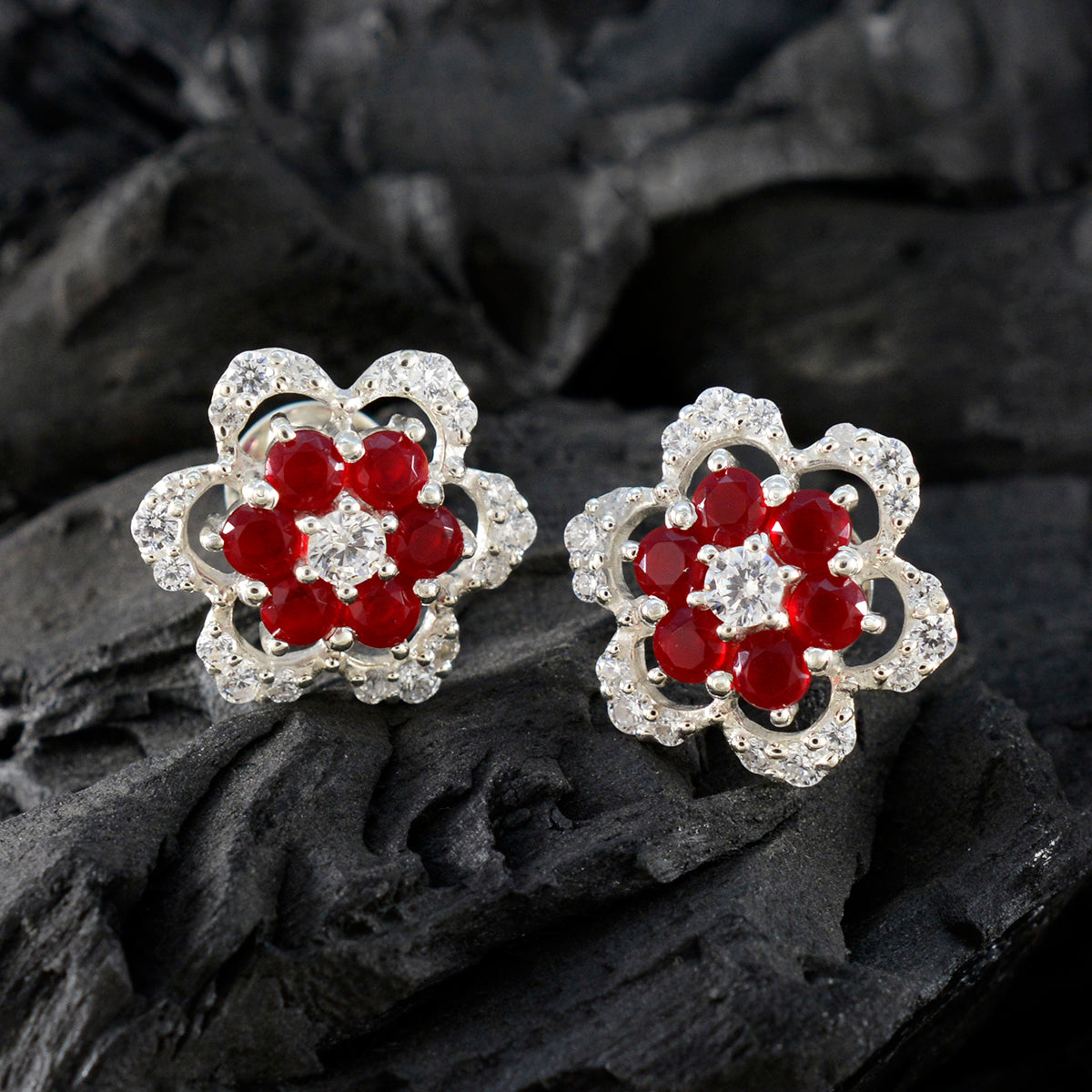 Ruby-CZ-American-Fernanda-multiple-Stud-Red-925-Silver-Earring