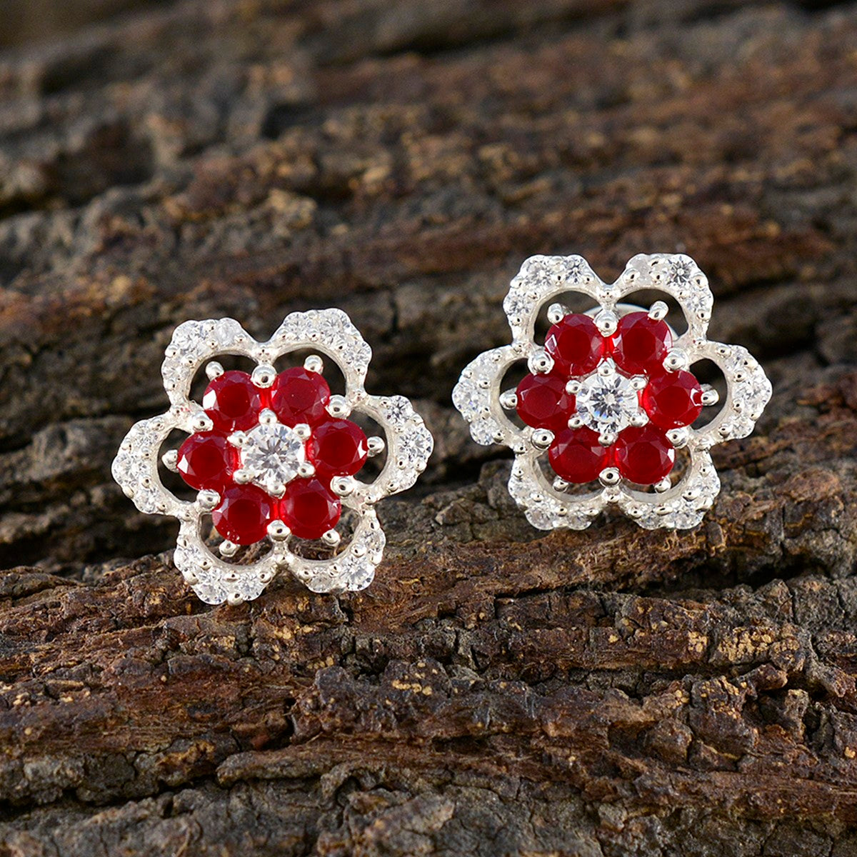 Ruby-CZ-American-Fernanda-multiple-Stud-Red-925-Silver-Earring