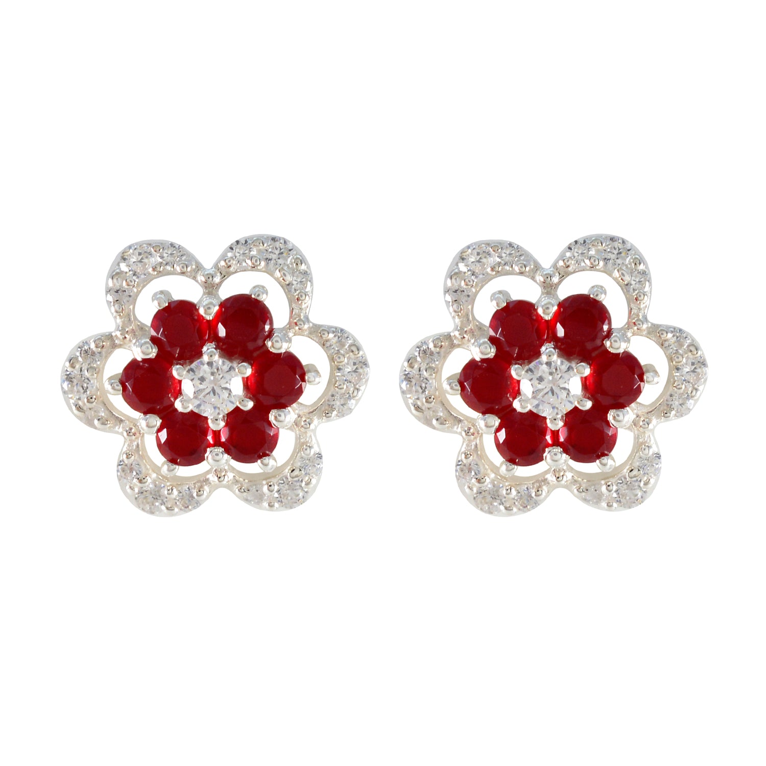 Ruby-CZ-American-Fernanda-multiple-Stud-Red-925-Silver-Earring
