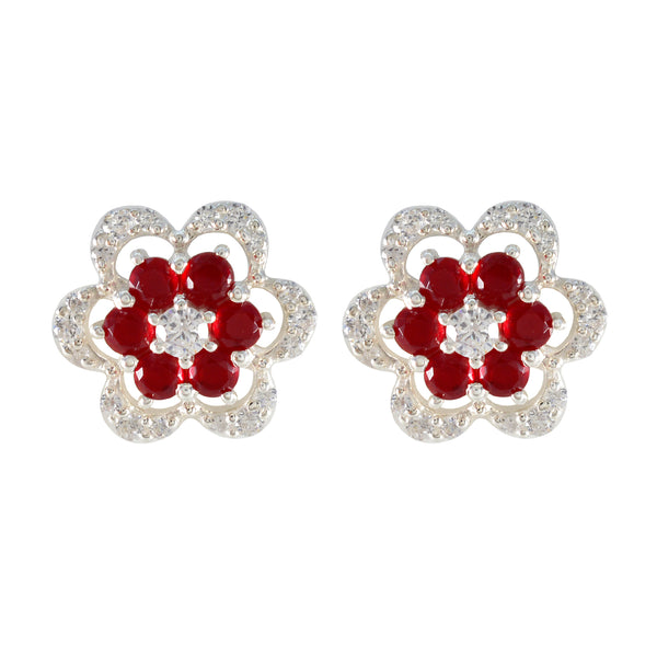 Ruby-CZ-American-Fernanda-multiple-Stud-Red-925-Silver-Earring