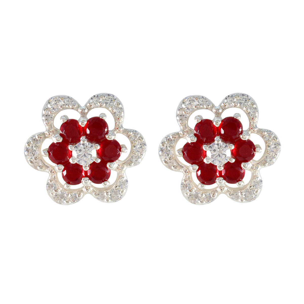Ruby-CZ-American-Fernanda-multiple-Stud-Red-925-Silver-Earring