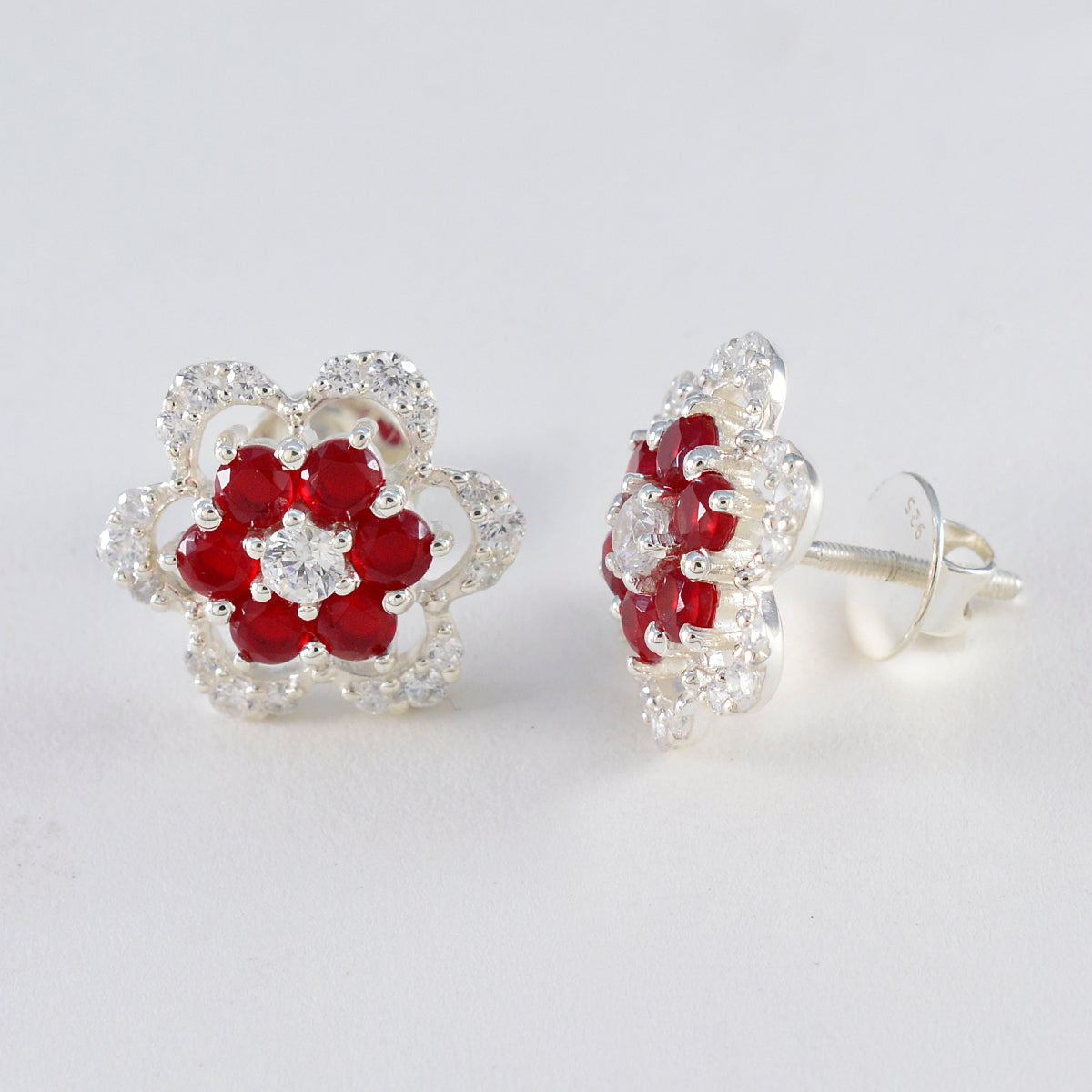 Ruby CZ American Fernanda multiple Stud Red 925 Silver Earring Второстепенное изображение товара