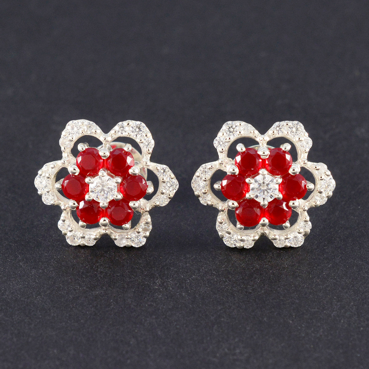 Ruby-CZ-American-Fernanda-multiple-Stud-Red-925-Silver-Earring
