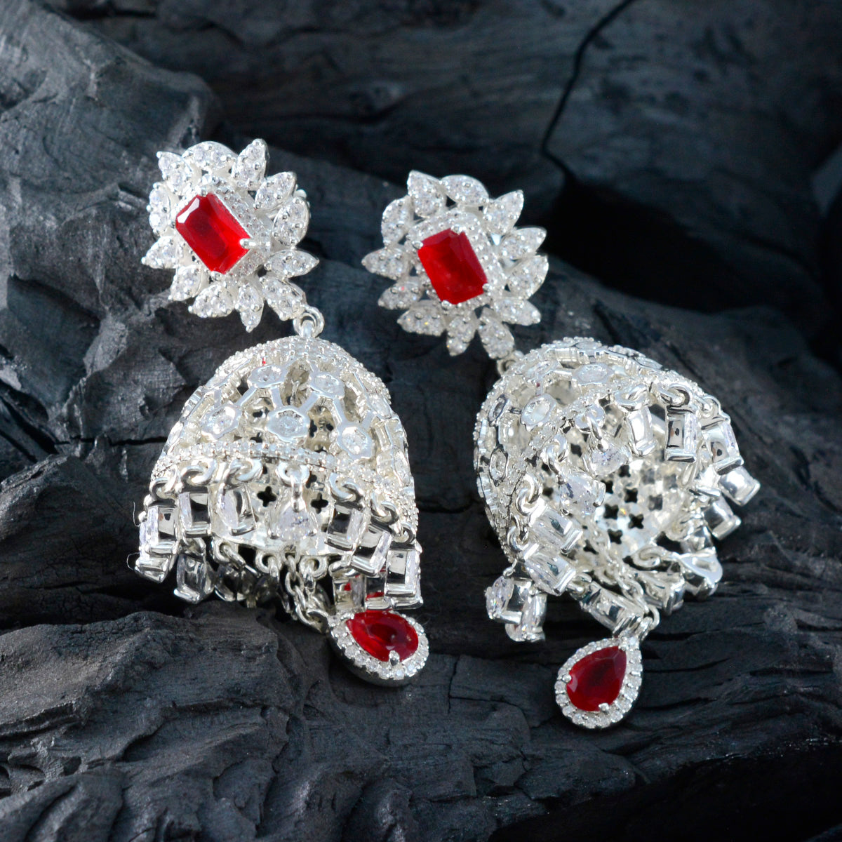 Ruby-CZ-Indian-Araya-multiple-Stud-Red-925-Sterling-Silver-Earring
