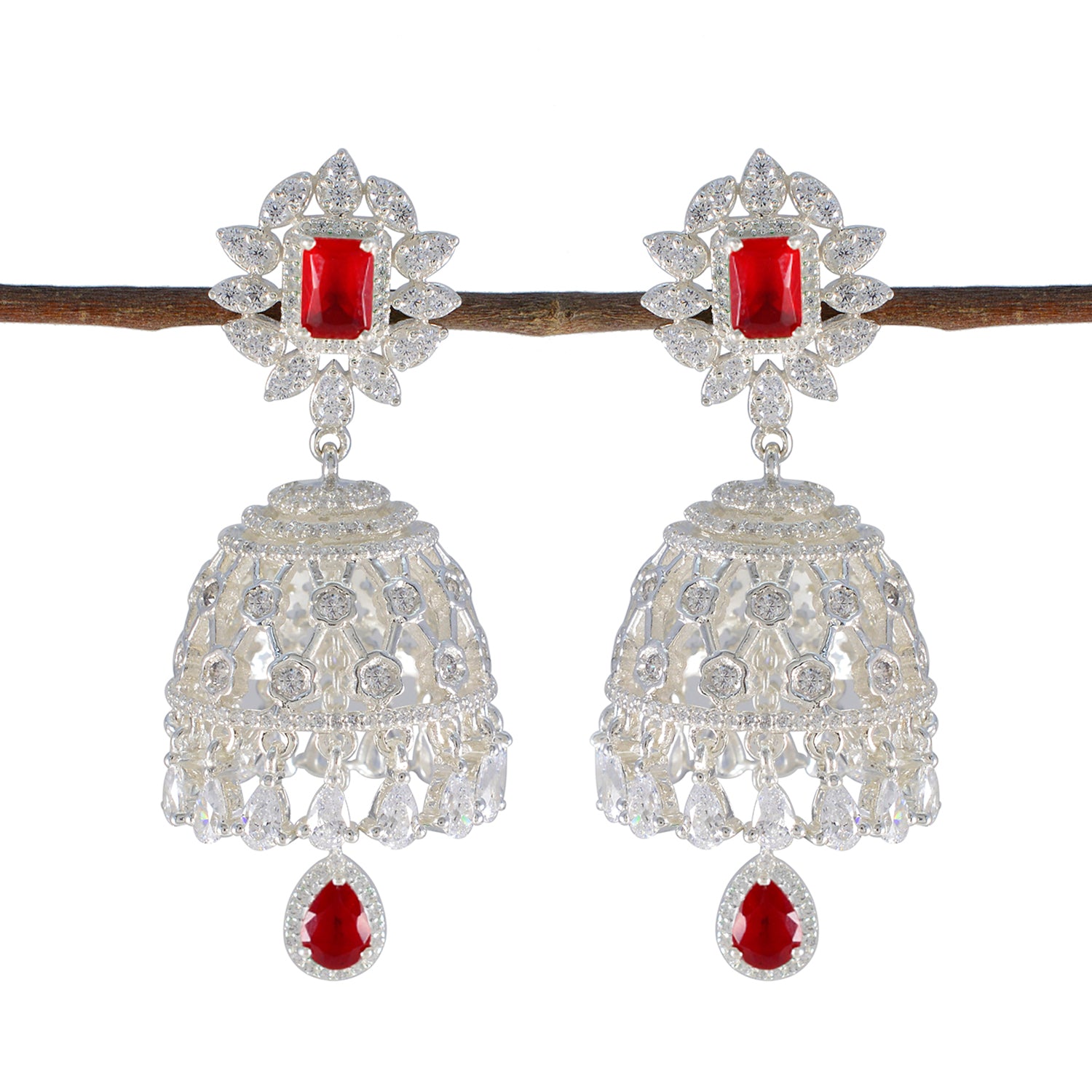 Ruby-CZ-Indian-Araya-multiple-Stud-Red-925-Sterling-Silver-Earring