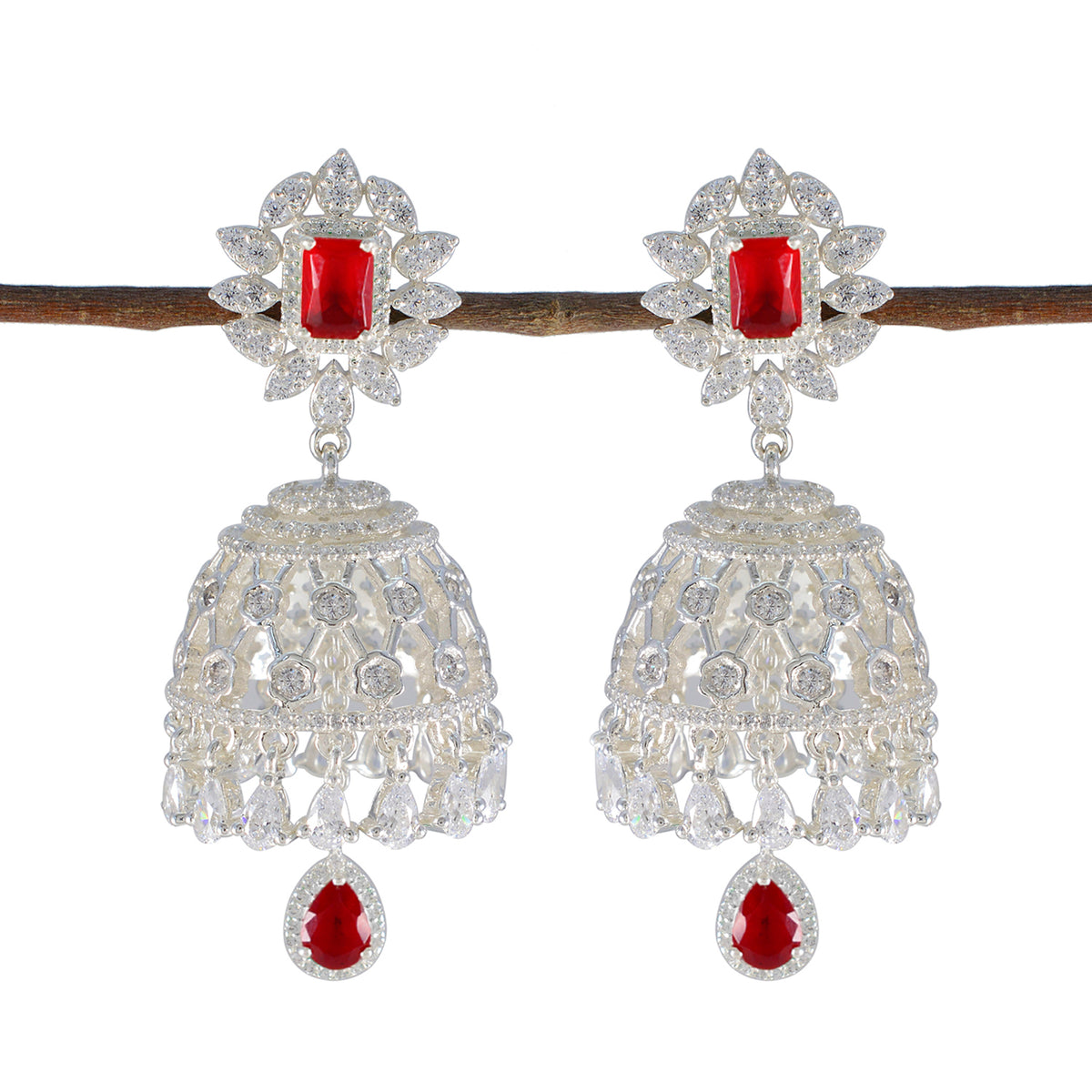 Ruby-CZ-Indian-Araya-multiple-Stud-Red-925-Sterling-Silver-Earring