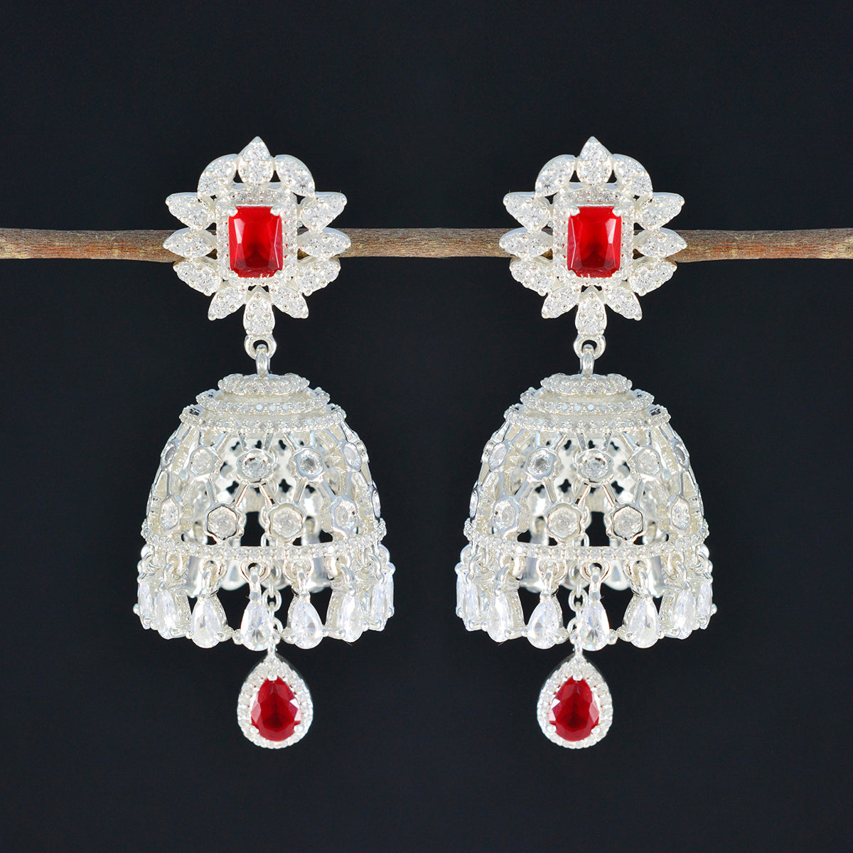 Ruby CZ Indian Araya multiple Stud Red 925 Sterling Silver Earring Второстепенное изображение товара