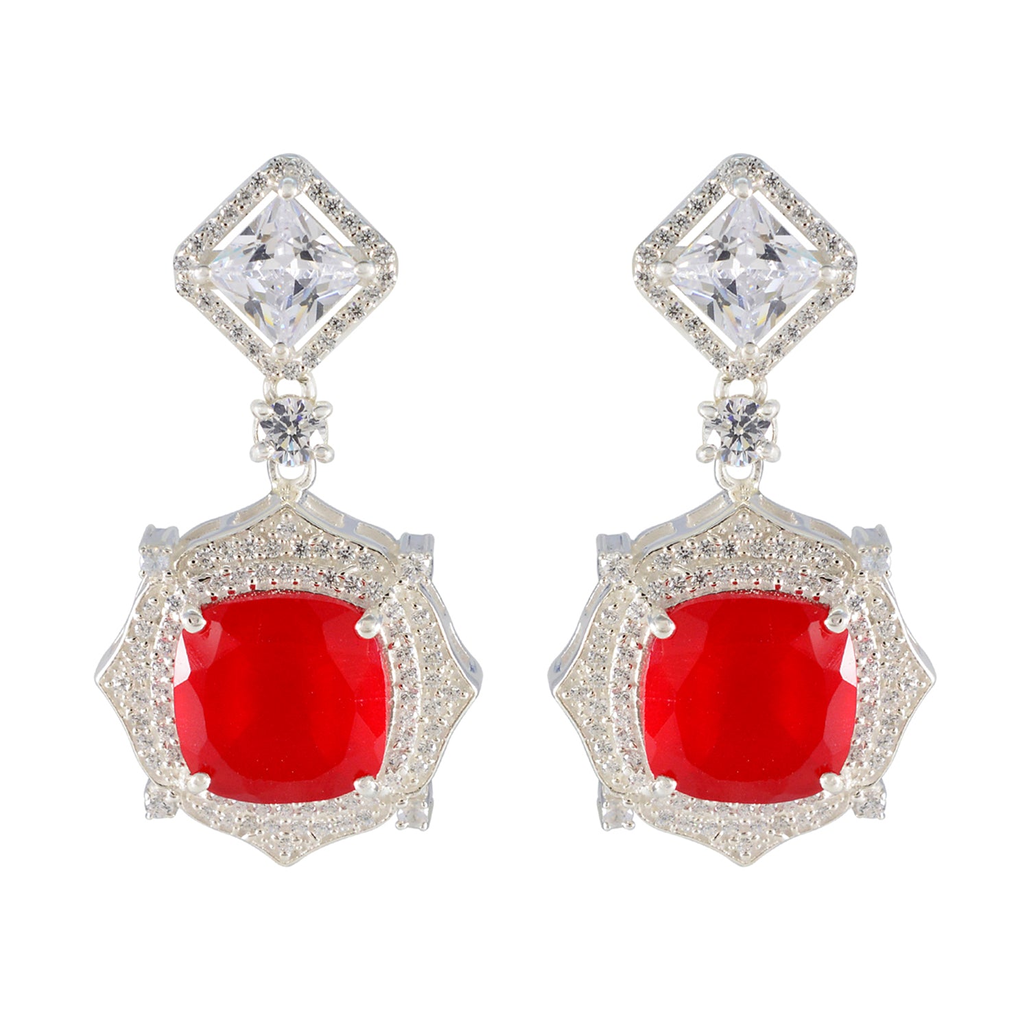 Ruby-CZ-Indian-Dewi-multiple-Stud-Red-Sterling-Silver-Earring Imagen principal del producto